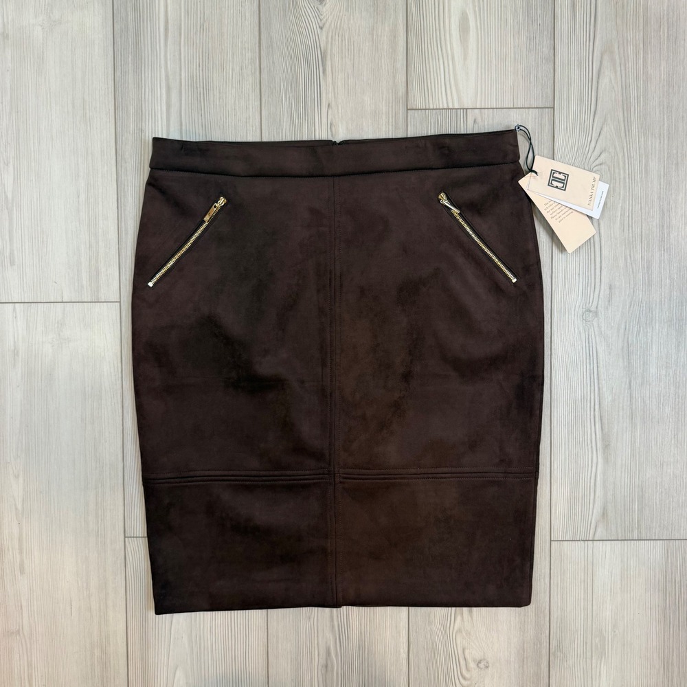 Ivanka Trump Wonderland Brown Faux Suede Pencil Skirt 188SN39Y Size 16 NWT